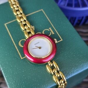 Gucci Gold Red Watch Chain-Link Bracelet